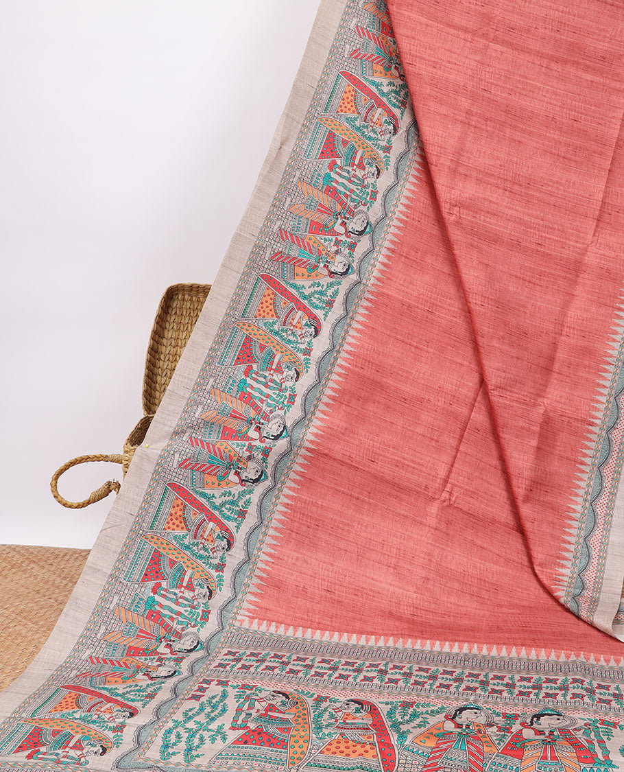 Pothys Orange semi-banaras tussar saree with contrast wedding design border & floral , wedding design pallu