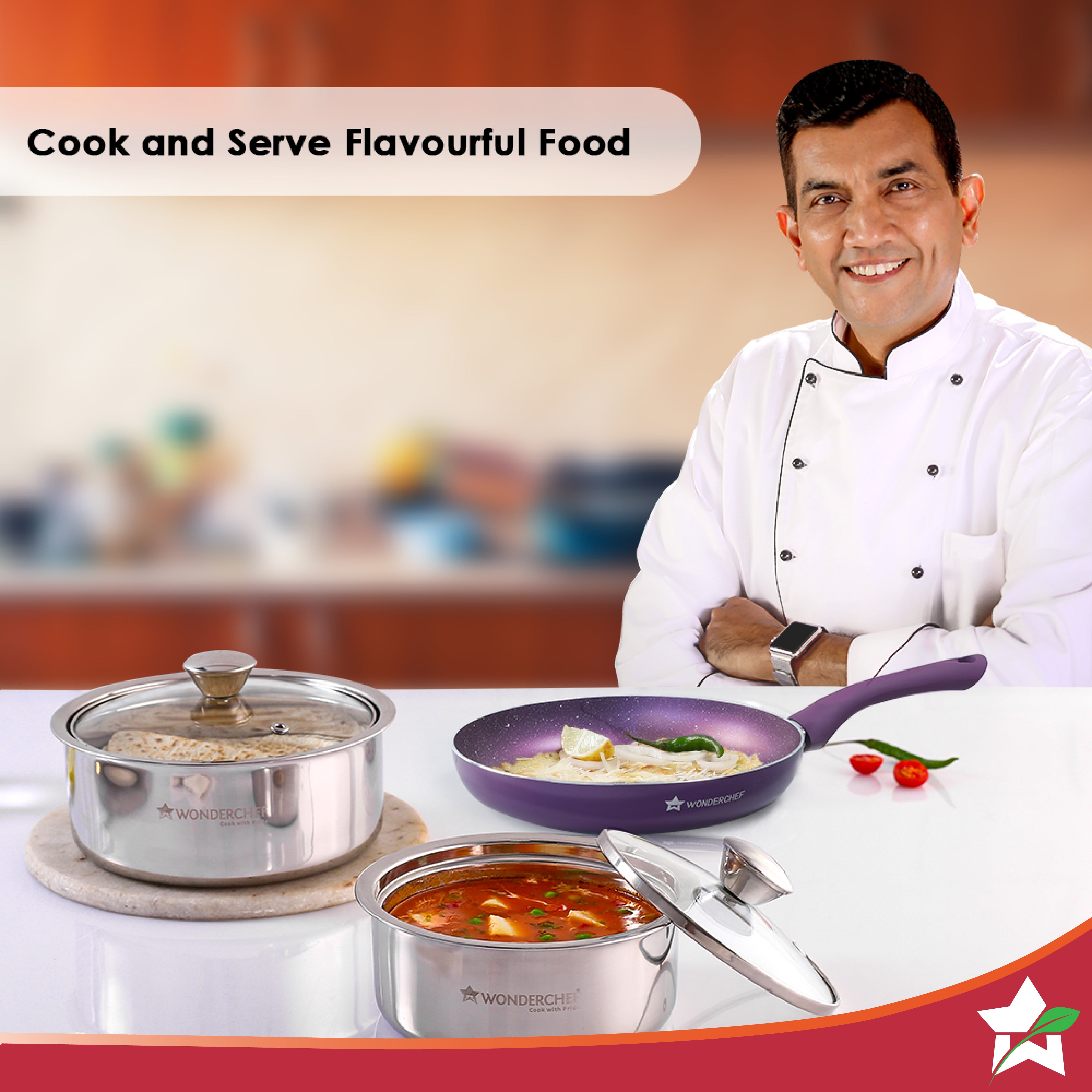 Wonderchef Orchid Fry Pan 24cm + Austin Serving Casserole Set of 2,. - view 2