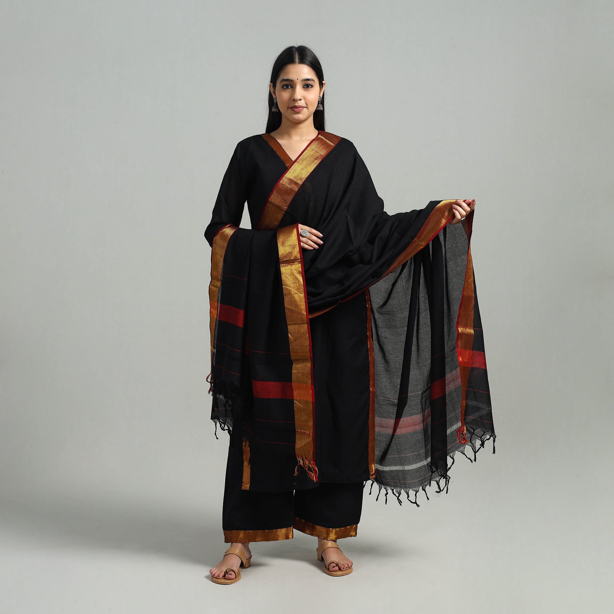 ITOKRI CASUALS Black - Cotton Dharwad Kurta Set with Palazzo & Dupatta 12 - view 2