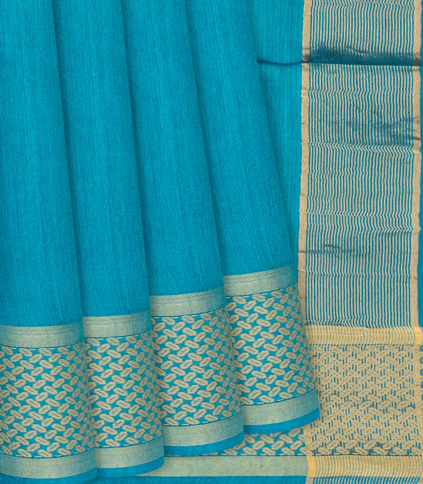 RmKV Sky Blue Handwoven Tussar Silk Saree With Striped Pallu-Sky Blue