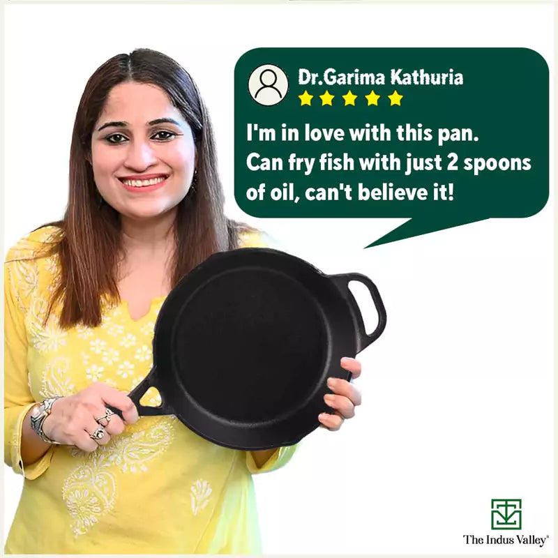 The Indus Valley CASTrong Cast Iron Fry Pan/Skillet + Free ₹110 Spatula, Pre-seasoned, Nonstick, 100% Pure, Toxin-free, Induction, 25.4cm, 1.7L, 2.3kg - view 12