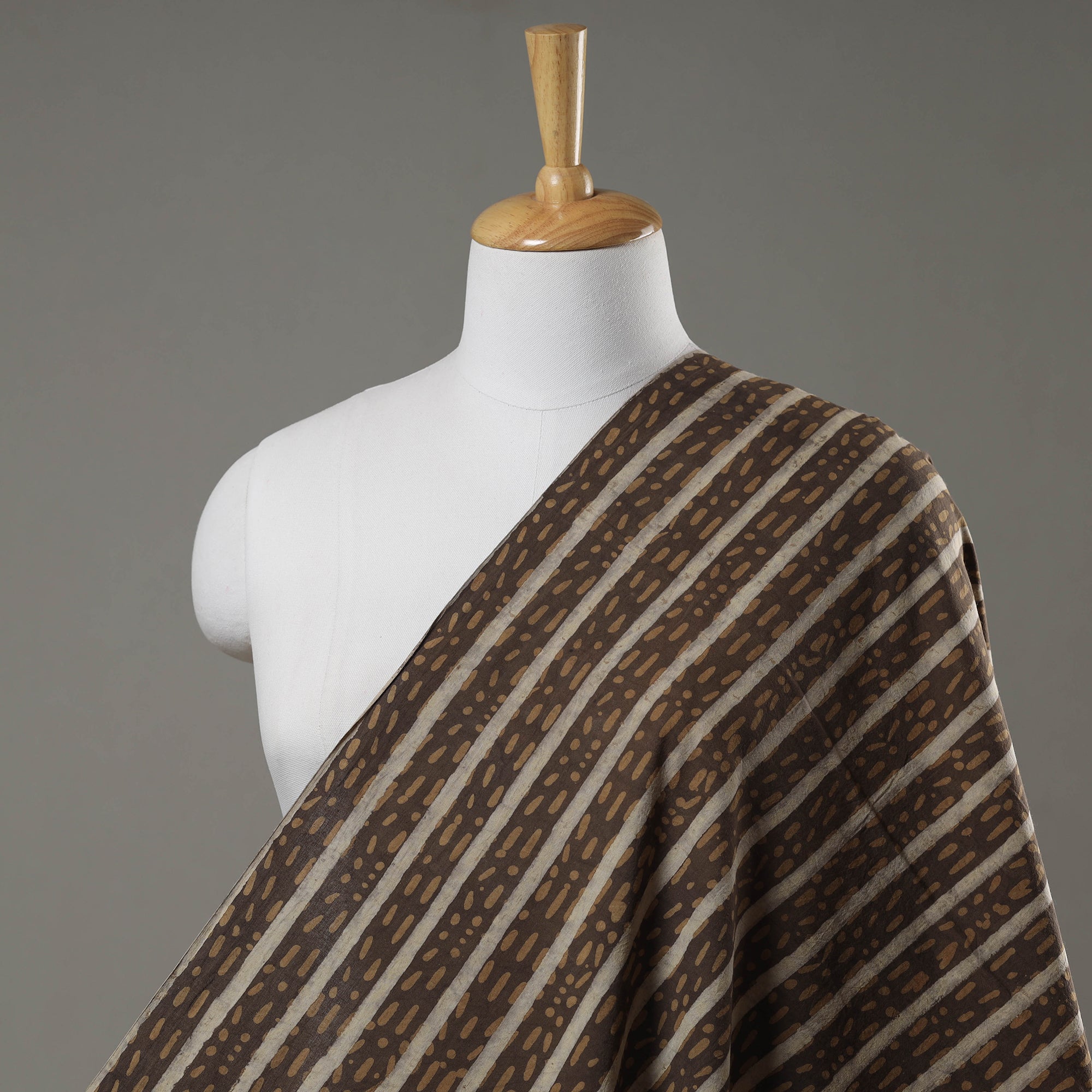 HAVELI CHRONICLES Brown - Hand Block Striped Print Cotton Akola Fabric