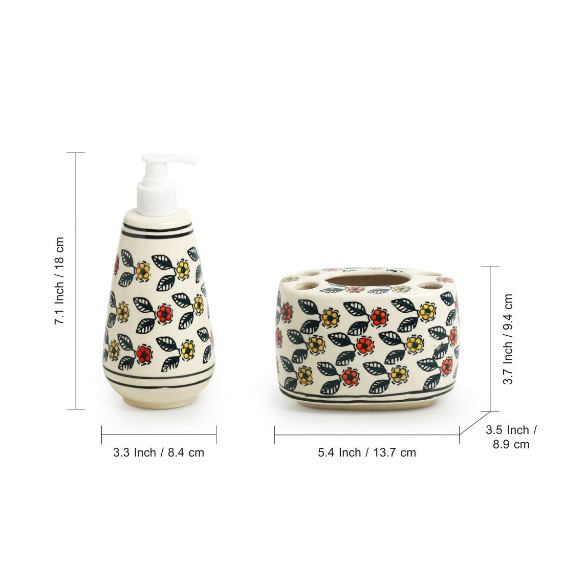 EXCLUSIVELANE 'Cozy Crossandras' Handpainted Bathroom Accessory Set In Ceramic (Liquid Soap Dispenser, Toothbrush Holder) - view 5