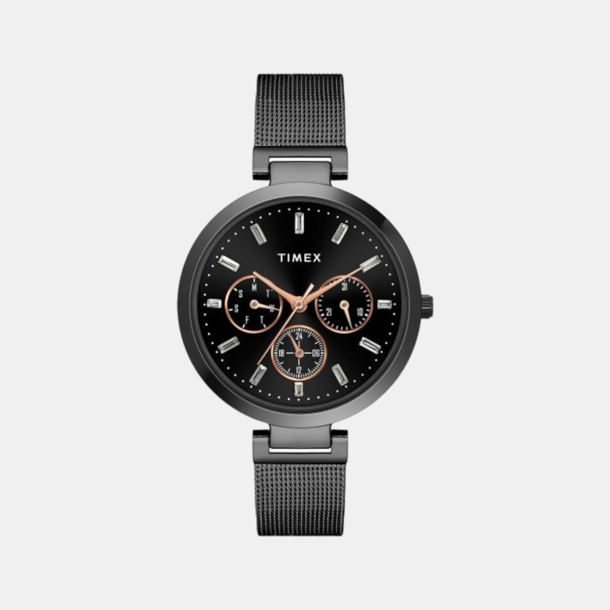 Timex Fashion Women Quartz Black Dial Chronograph Stainless Steel Watch TW000X243