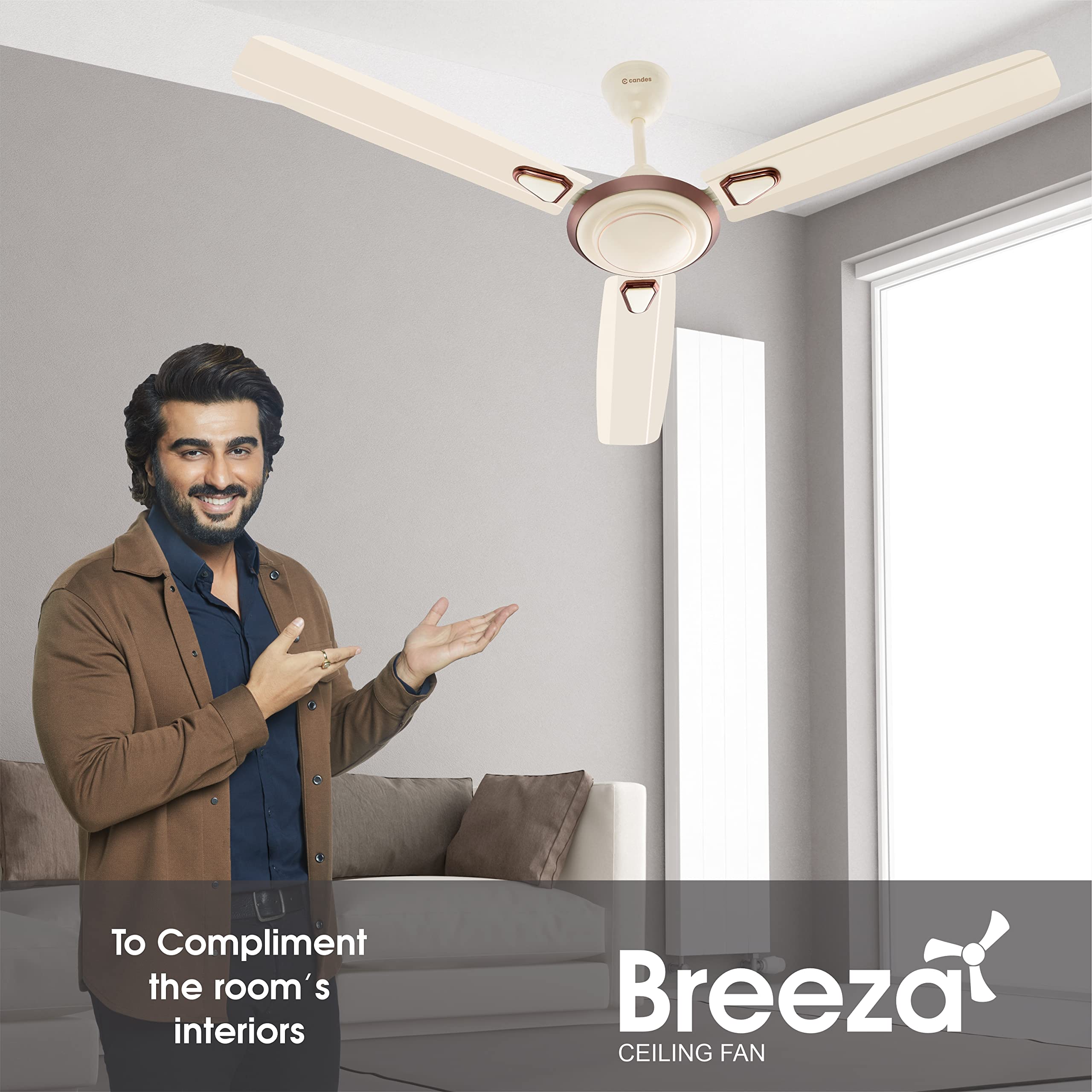 Candes Breeza 1200mm/48 inch High Speed Anti dust Decorative 5 Star Rated Ceiling Fan 400 RPM with 3 Years Warranty (Pack of 1,Coffee Brown) (Ivory, P - view 2