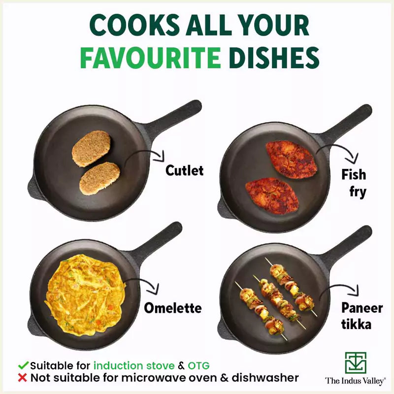 The Indus Valley Super Smooth Cast Iron Shallow Fry Pan,Pre-seasoned, Nonstick, 100% Pure, Toxin-free, Induction, 25.4cm, 1.8kg - view 11