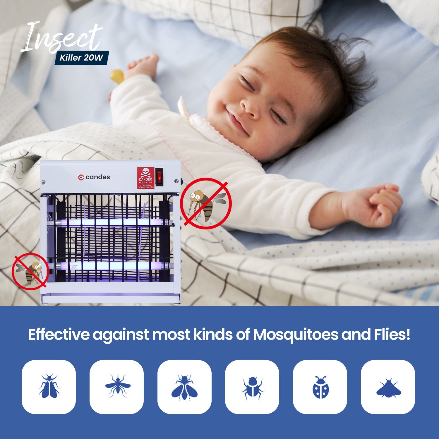 Candes Insect Killer Machine / Bug Zapper Fly Catcher for Home Restaurants, Hotels & Offices, UV Bulbs, Insect Control (White) - view 3
