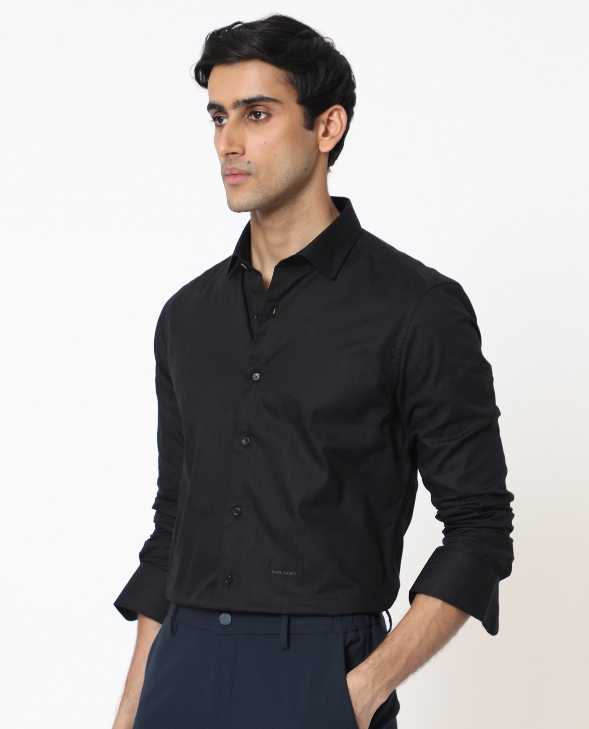 Rare Rabbit Men's Gazan Black Shirt Cotton Fabric Full Sleeves Slim Fit - view 3
