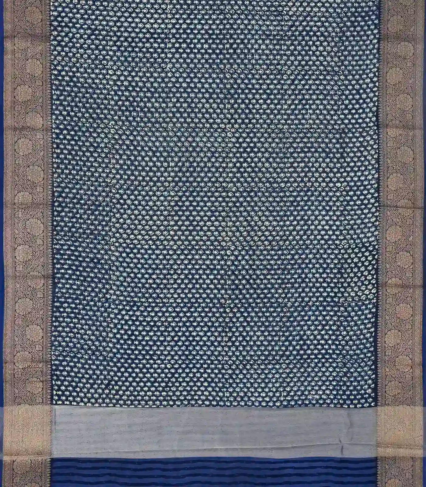 RmKV Navy Blue Woven Chanderi Cotton Saree With Printed Small Motifs - view 2