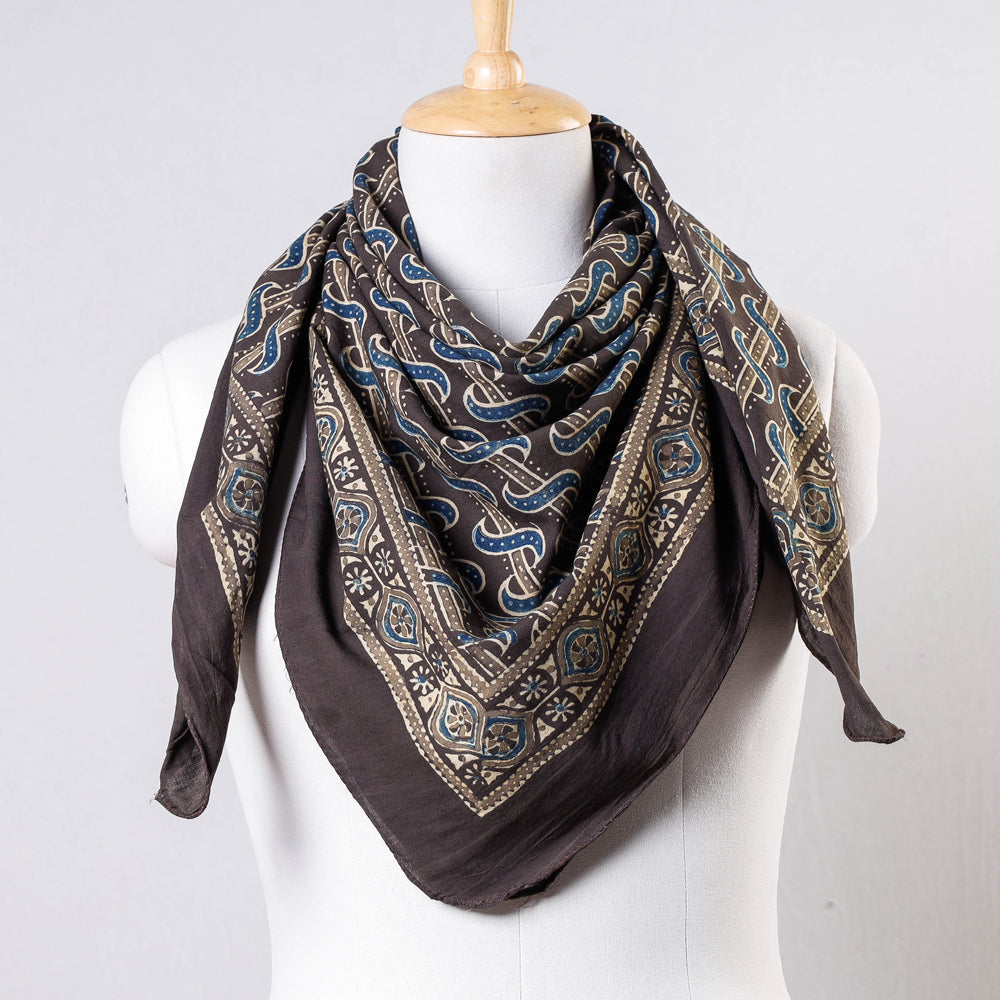KACHCHH JI CHHAAP Brown - Ajrakh Block Printing Cotton Scarf from Kutch