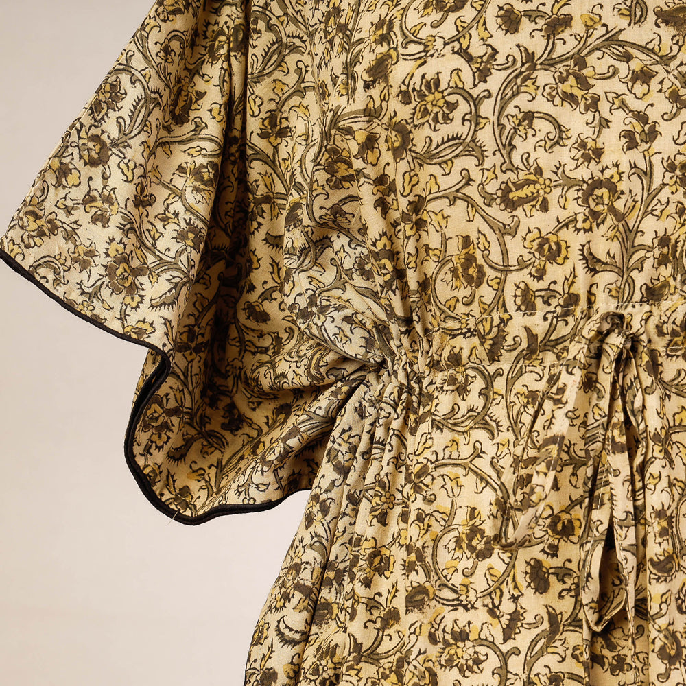 CHUTNEY CRAFT STUDIO Beige - Block Print Cotton Kalamkari Kaftan with Tie-Up Waist (Medium) - view 2