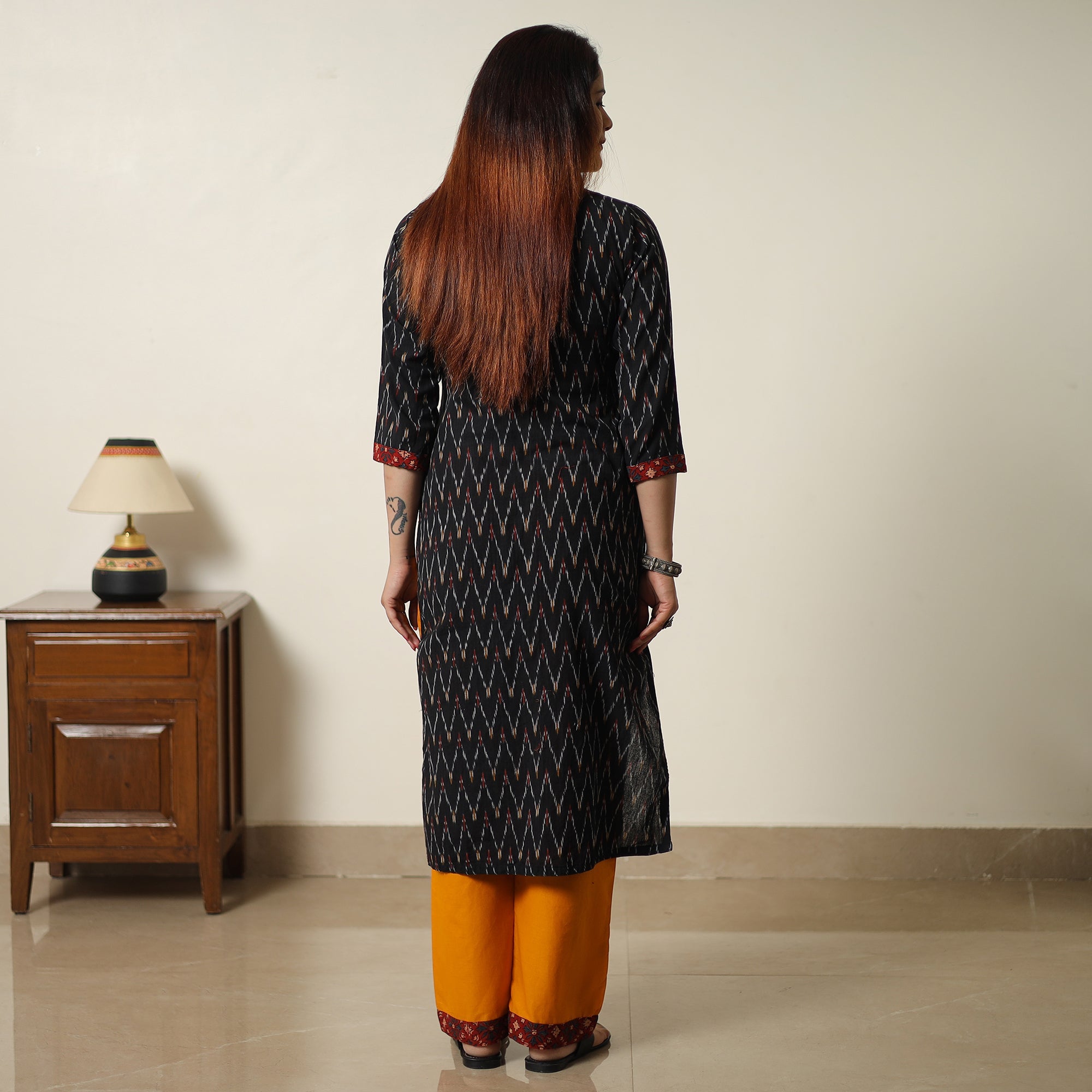 ITOKRI CASUALS Black - Pochampally Ikat Weave Cotton Kurta with Palazzo & Dupatta Set 07 - view 8