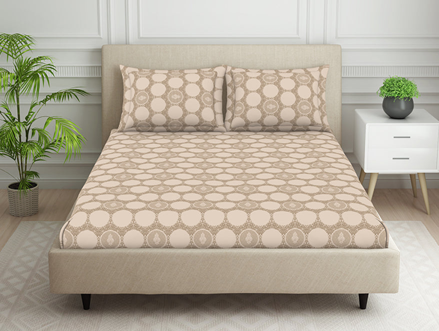 Spaces India Ornate Beige Polycotton Fitted Queen Harmony - By Welspun