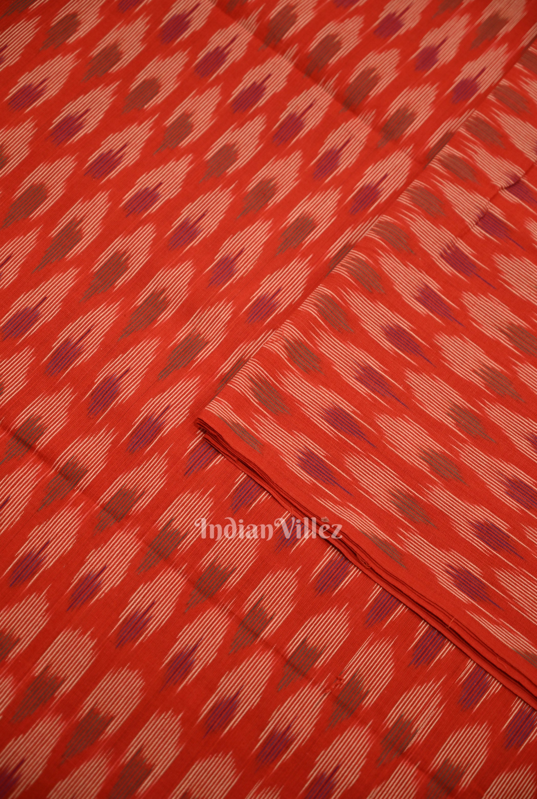 IndianVillèz Red Pochampally Ikat Cotton Fabric - view 2
