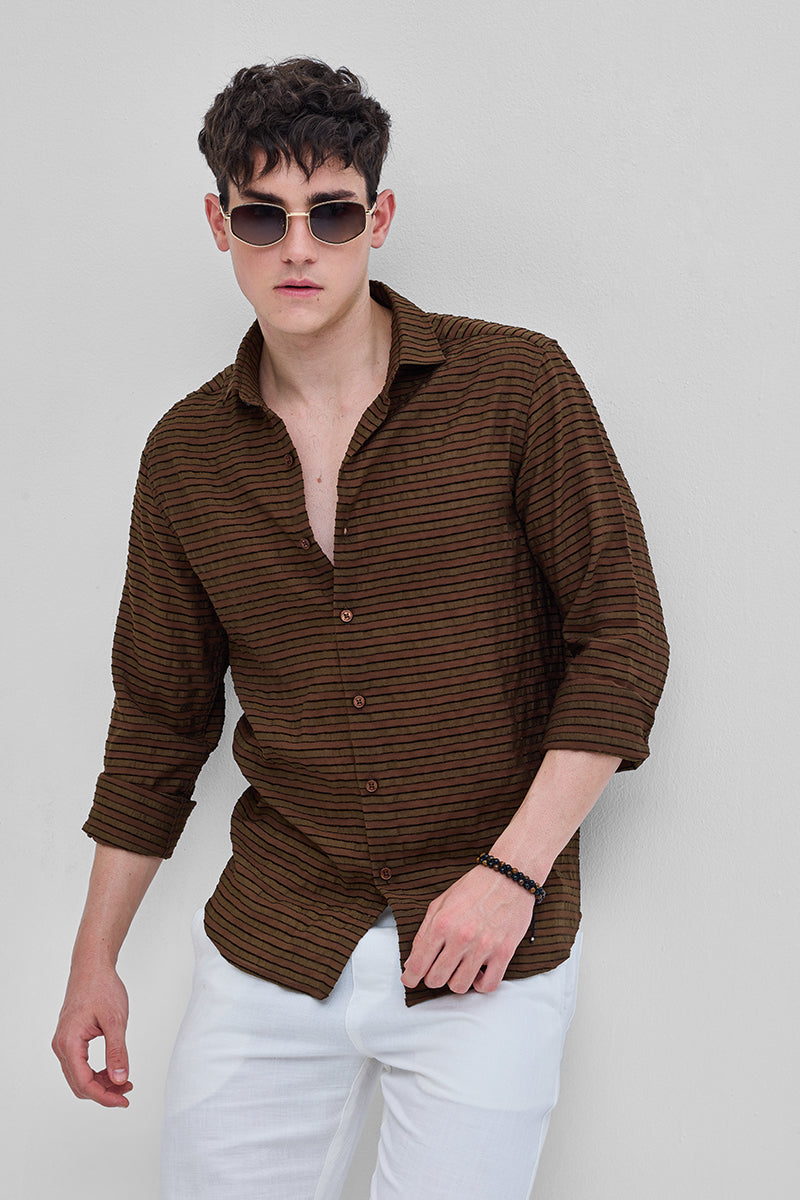 SNITCH Brown Textured Stripes Shirt