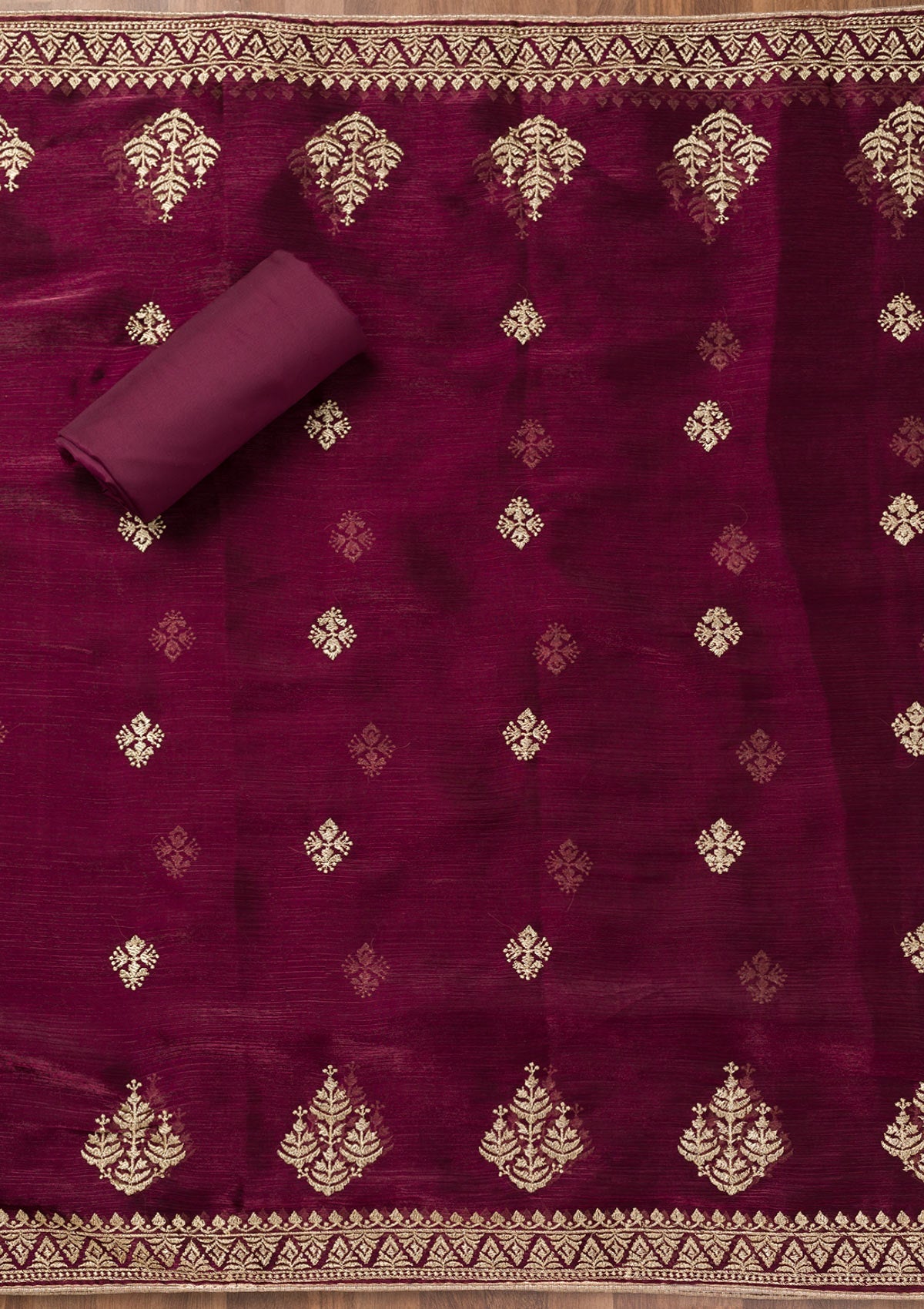 Koskii Wine Zariwork Semi Crepe Unstitched Salwar Suit - view 6