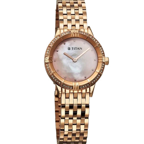 Titan Glamour Quartz Analog Mother Of Pearl Dial Rose Gold Stainless Steel Strap Watch For Women 30.5mm 95316WM01 - view 2