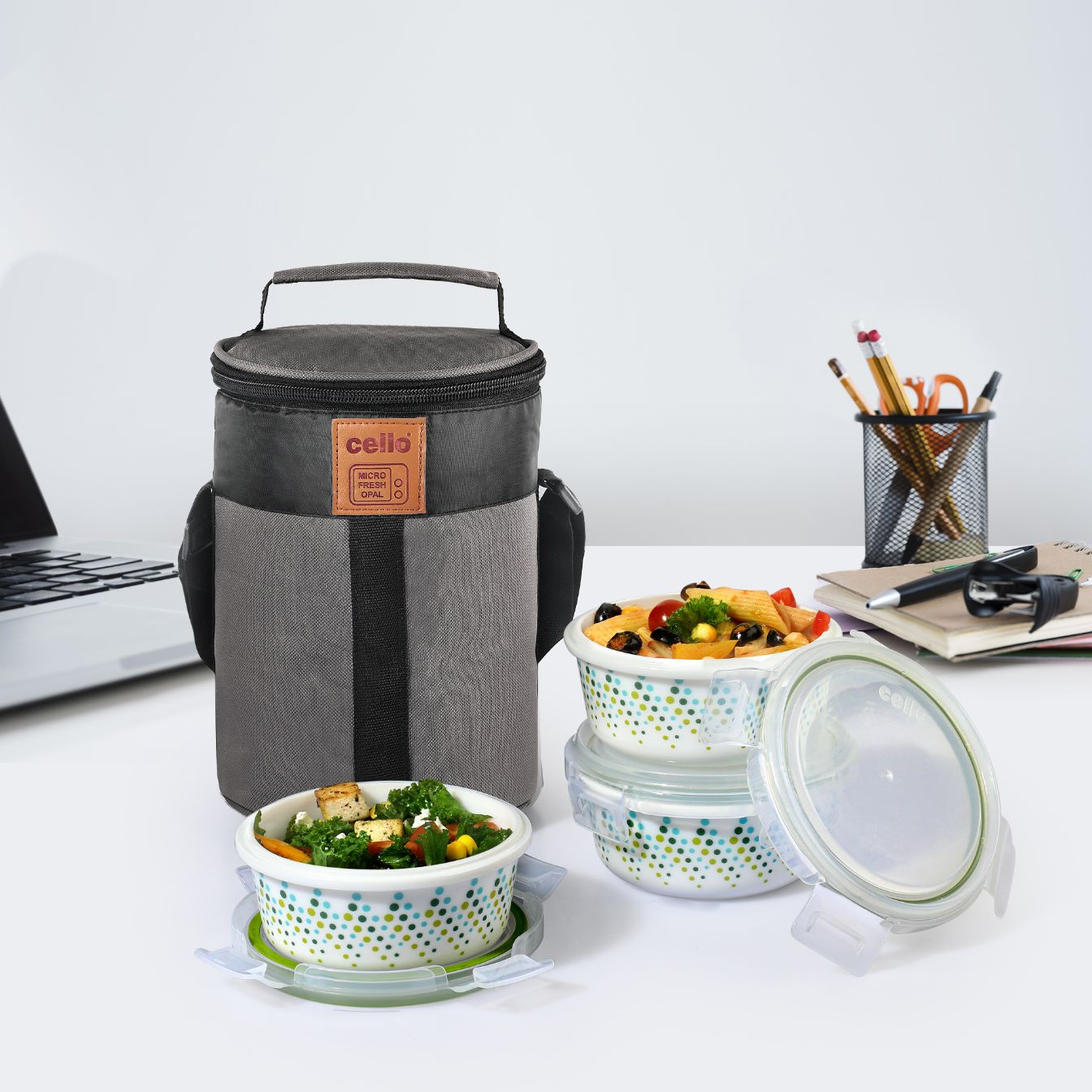 Cello Bubble Drop Opalware Lunch Box with Jacket