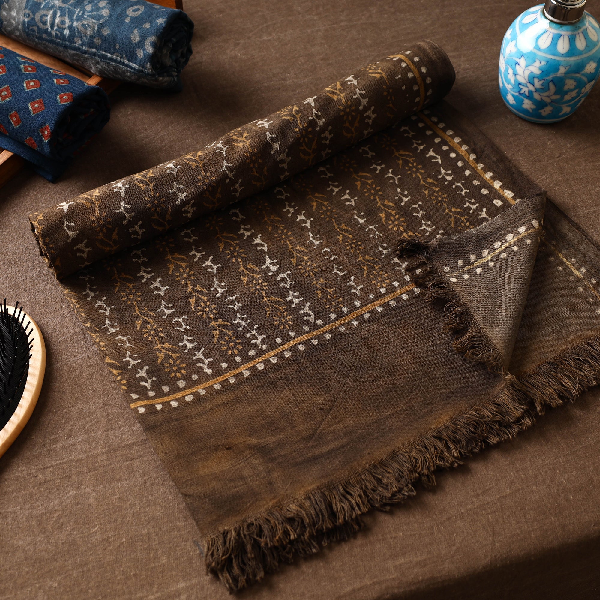 ITOKRI CRAFTS INITIATIVE Brown - Akola Block Printed Pure Handloom Cotton Towel