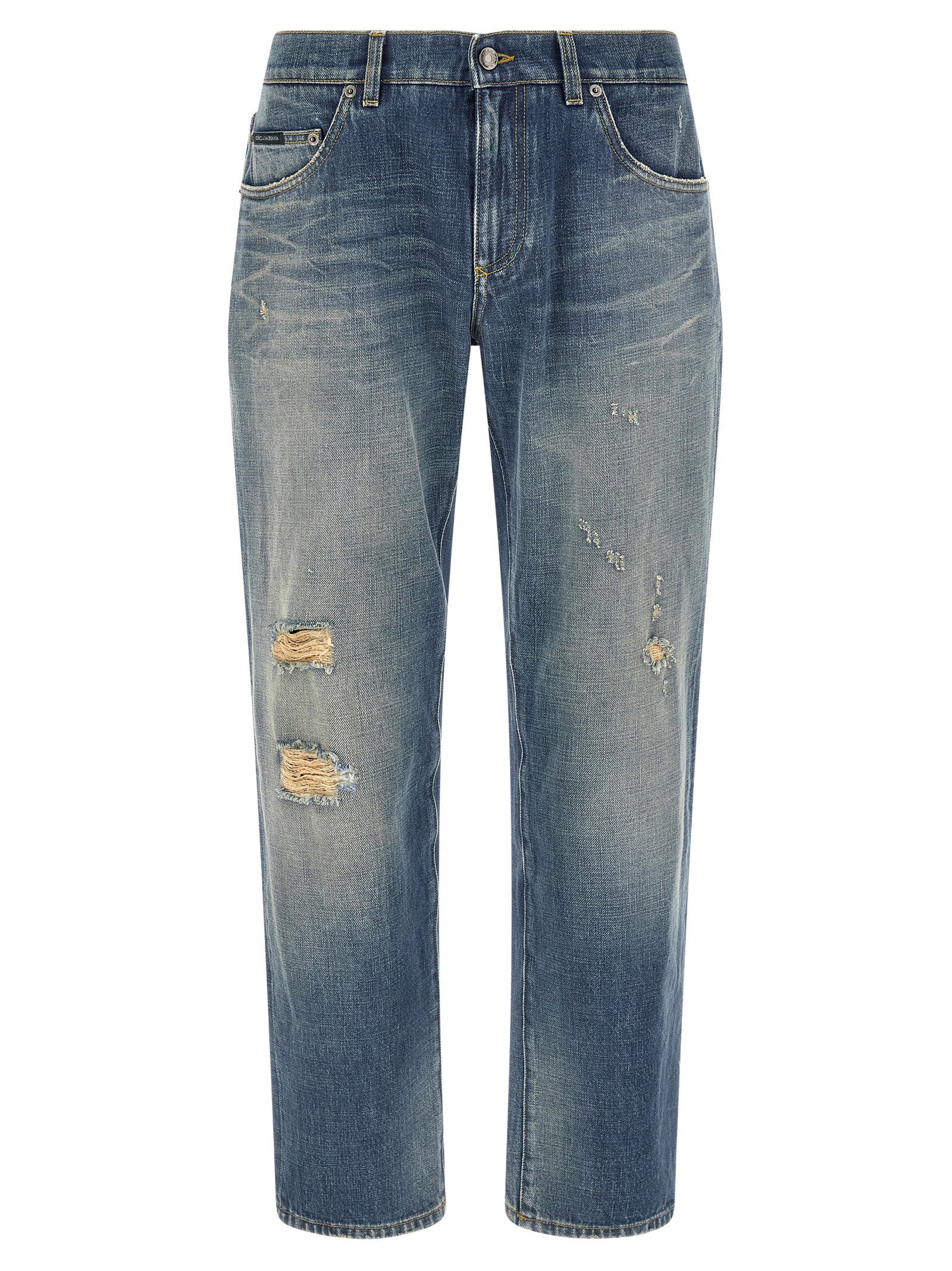 Dolce & Gabbana Destroyed Logo Plaque Jeans – 100% cotton