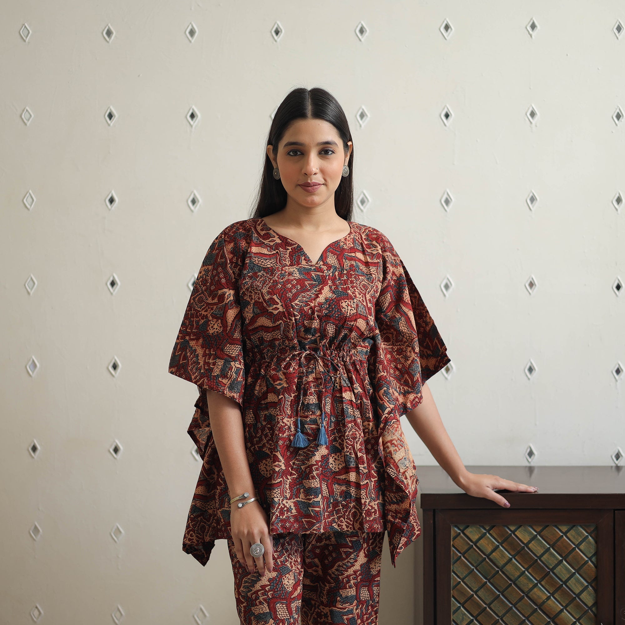ITOKRI CASUALS Brown - Block Printed Cotton Kaftan Ajrakh Co-ord Set 11