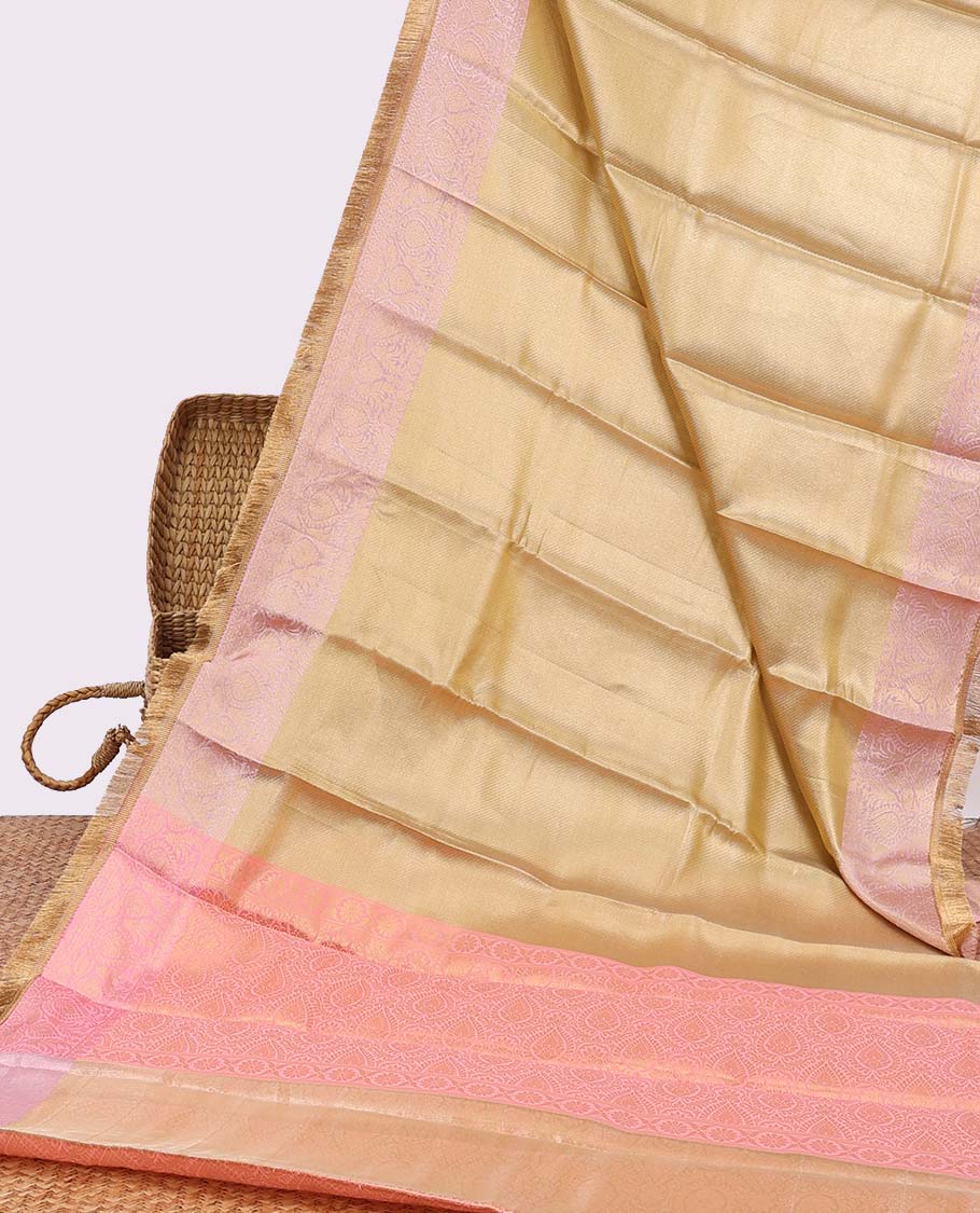 Pothys Yellow semi-banaras tissue silk saree with contrast zari, fringe border & pallu of intricate design