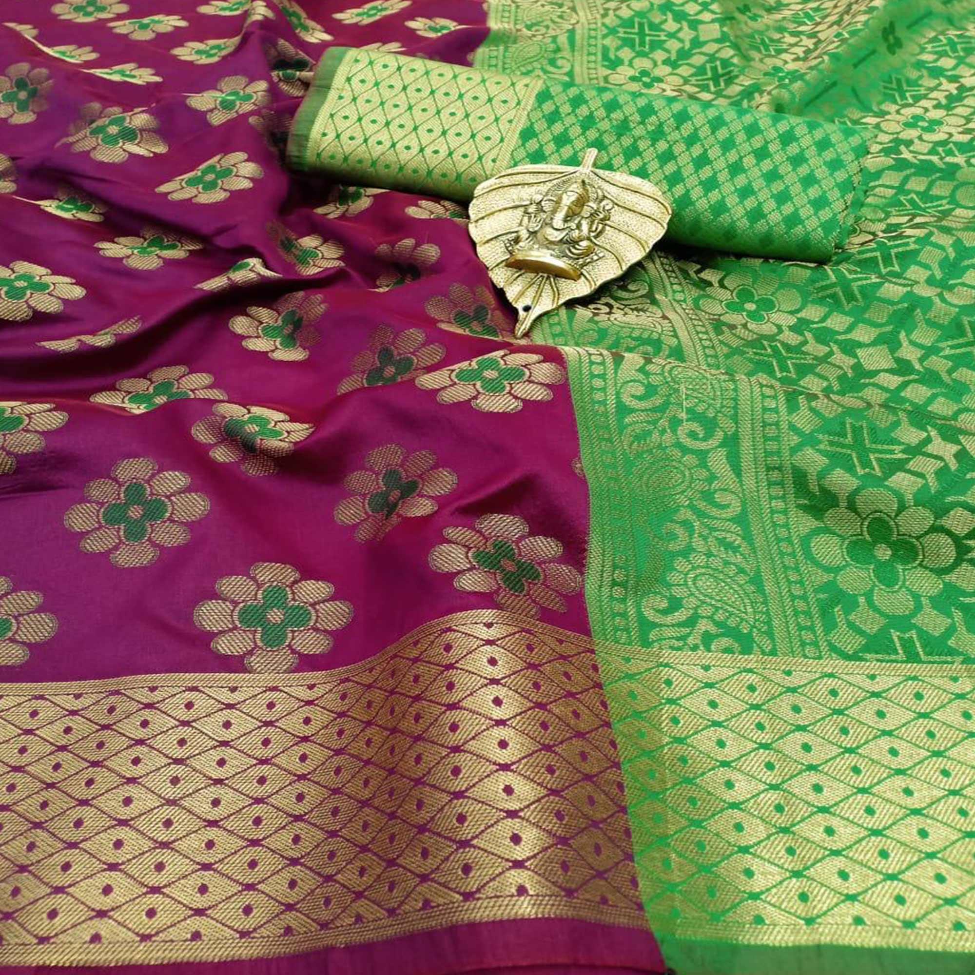 Peachmode Majesty Purple Colored Festive Wear Woven Silk Saree