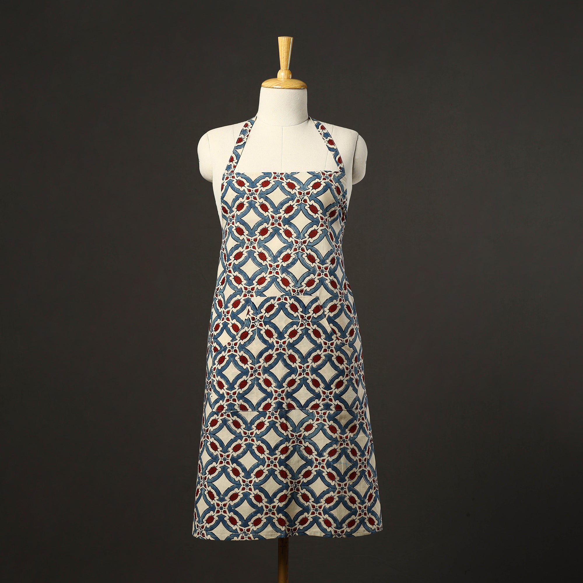 JALPARI Beige - Ajrakh Block Print Cotton Apron with Pocket 46