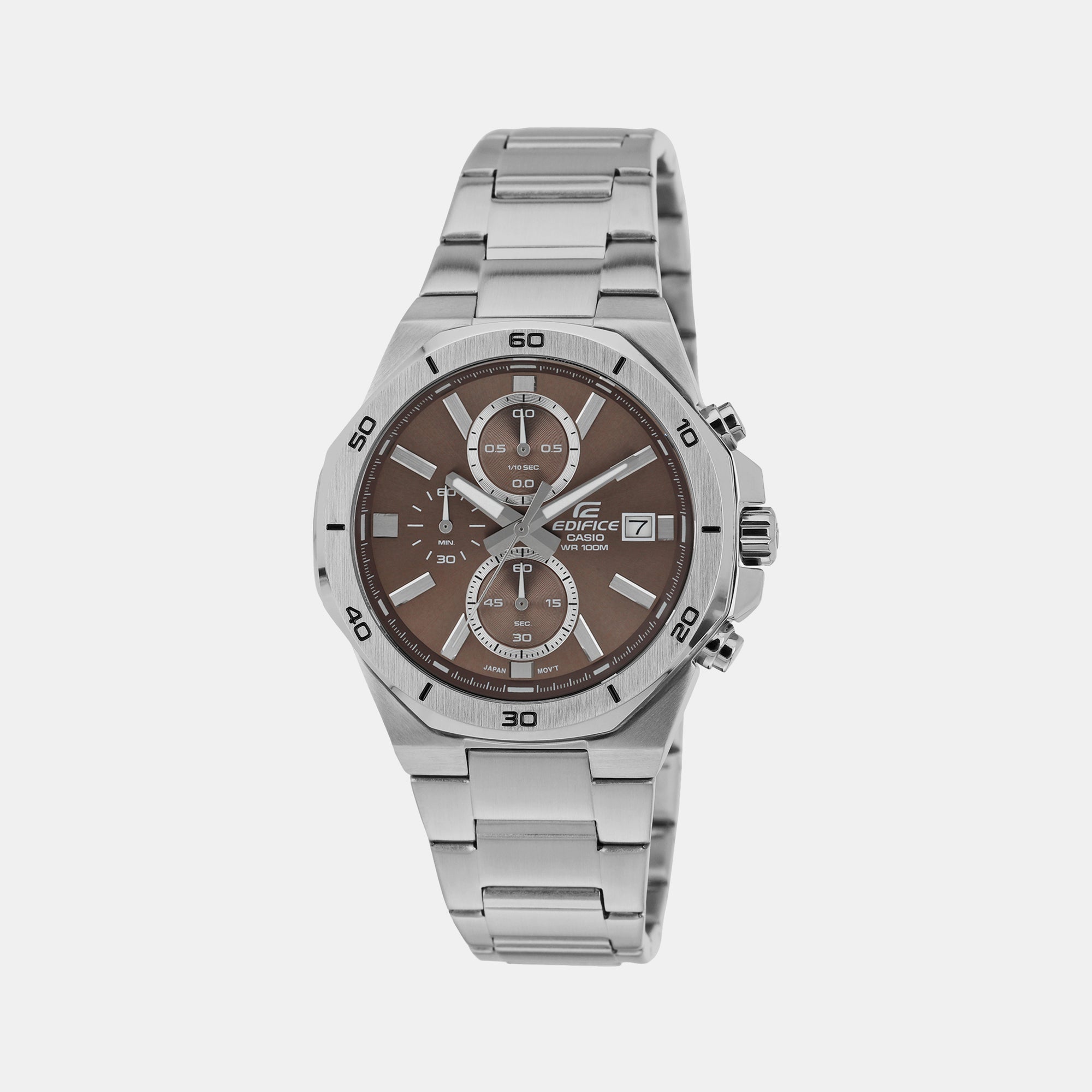 Casio Edifice Men Quartz Brown Dial Chronograph Stainless Steel Watch ED585
