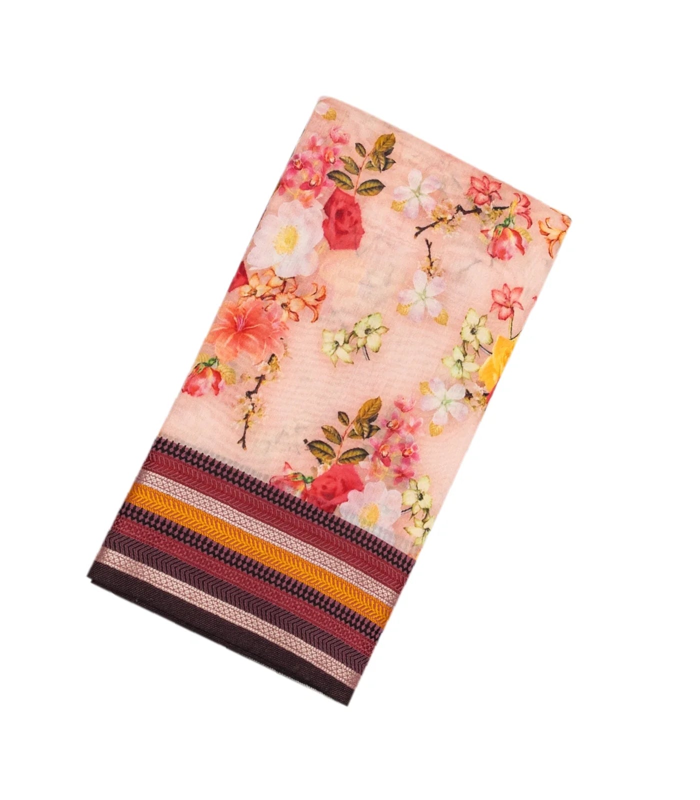 RmKV Baby Pink Handloom Chanderi Cotton Saree With Printed Floral Motifs