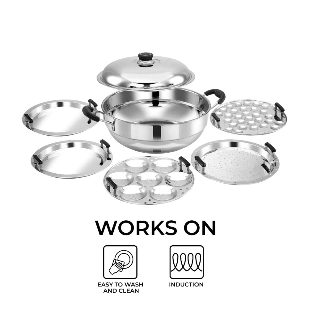 AVIAS All Rounder Multi Kadhai Plus | High Quality And Food-Grade Stainless Steel | Gas & Induction Compatible | Idli with Dhokla Plates - view 5