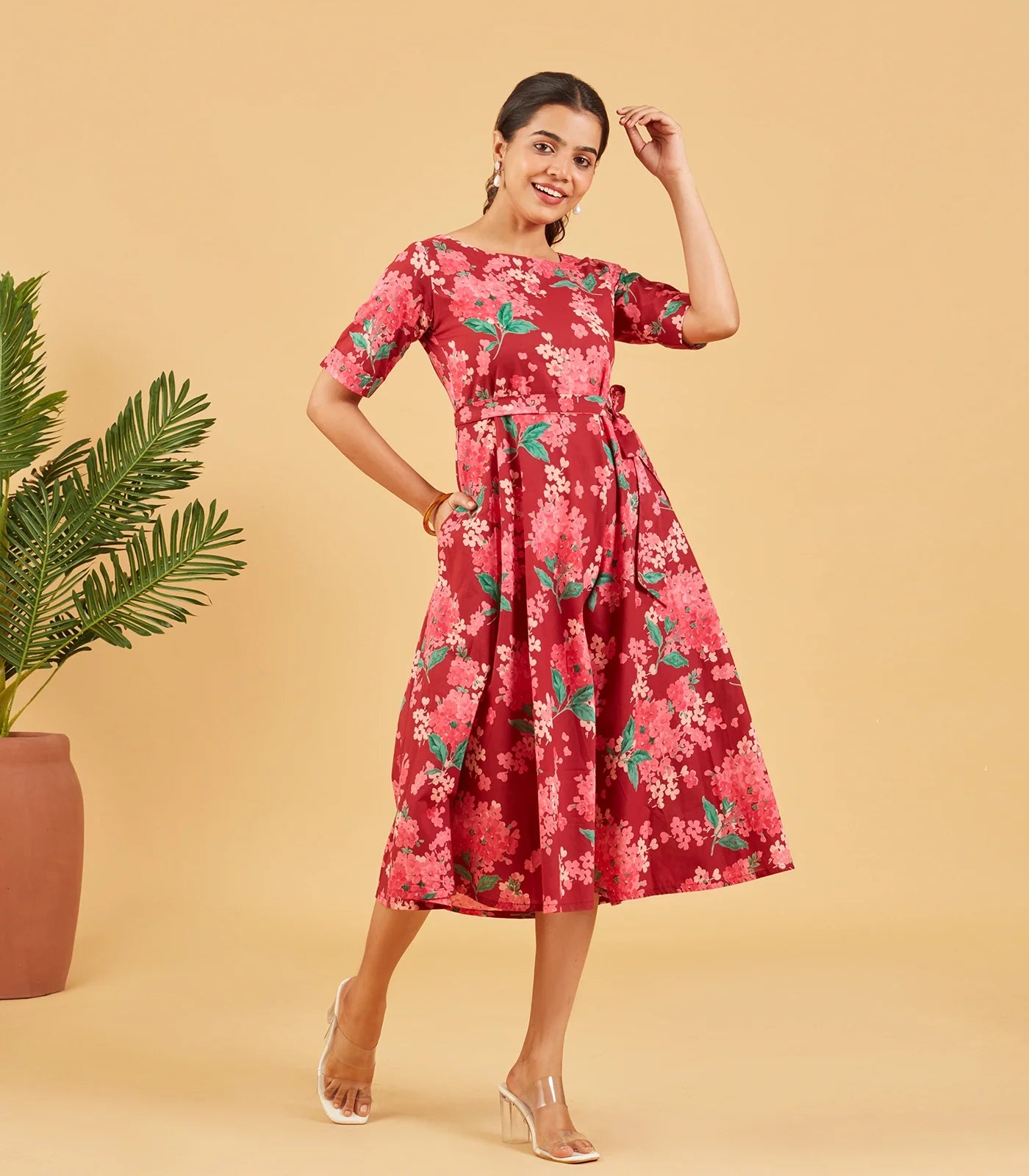RmKV Maroon Floral Dress
