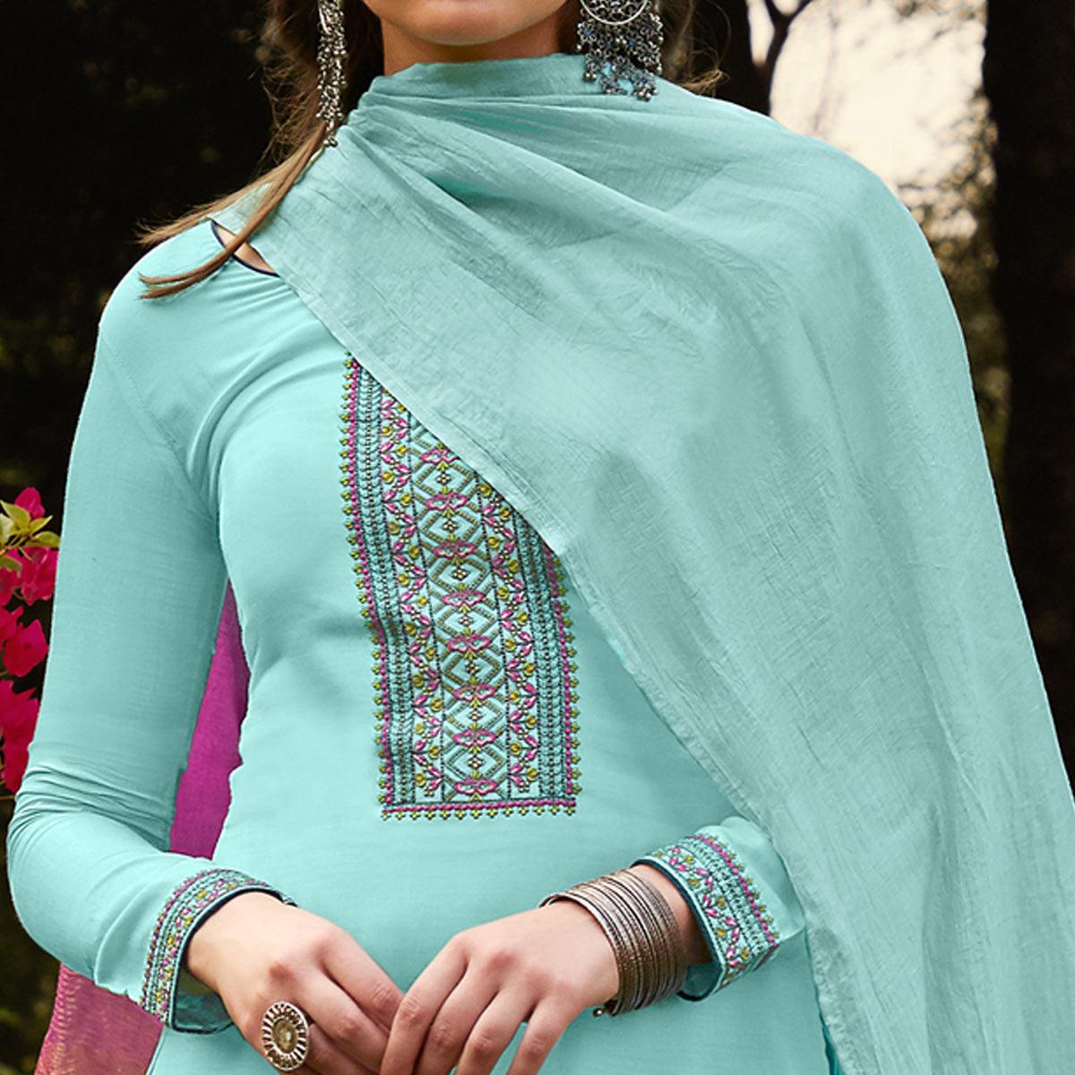 Peachmode Light Blue Casual Wear Embroidered Georgette Suit - view 2