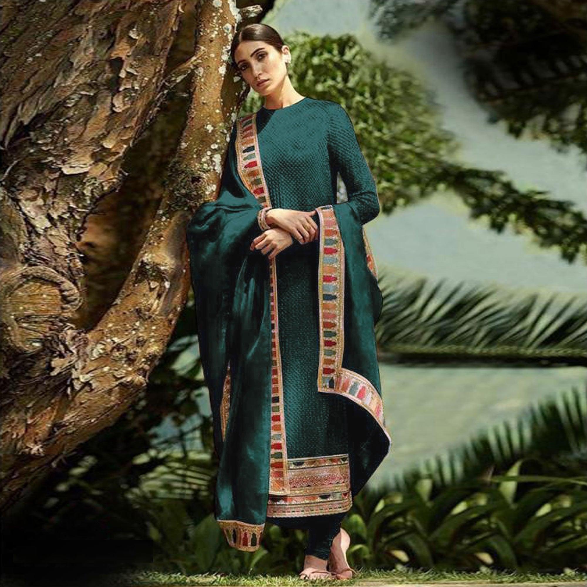 Peachmode Dark Green Sequins Embroidered Georgette Salwar Suit