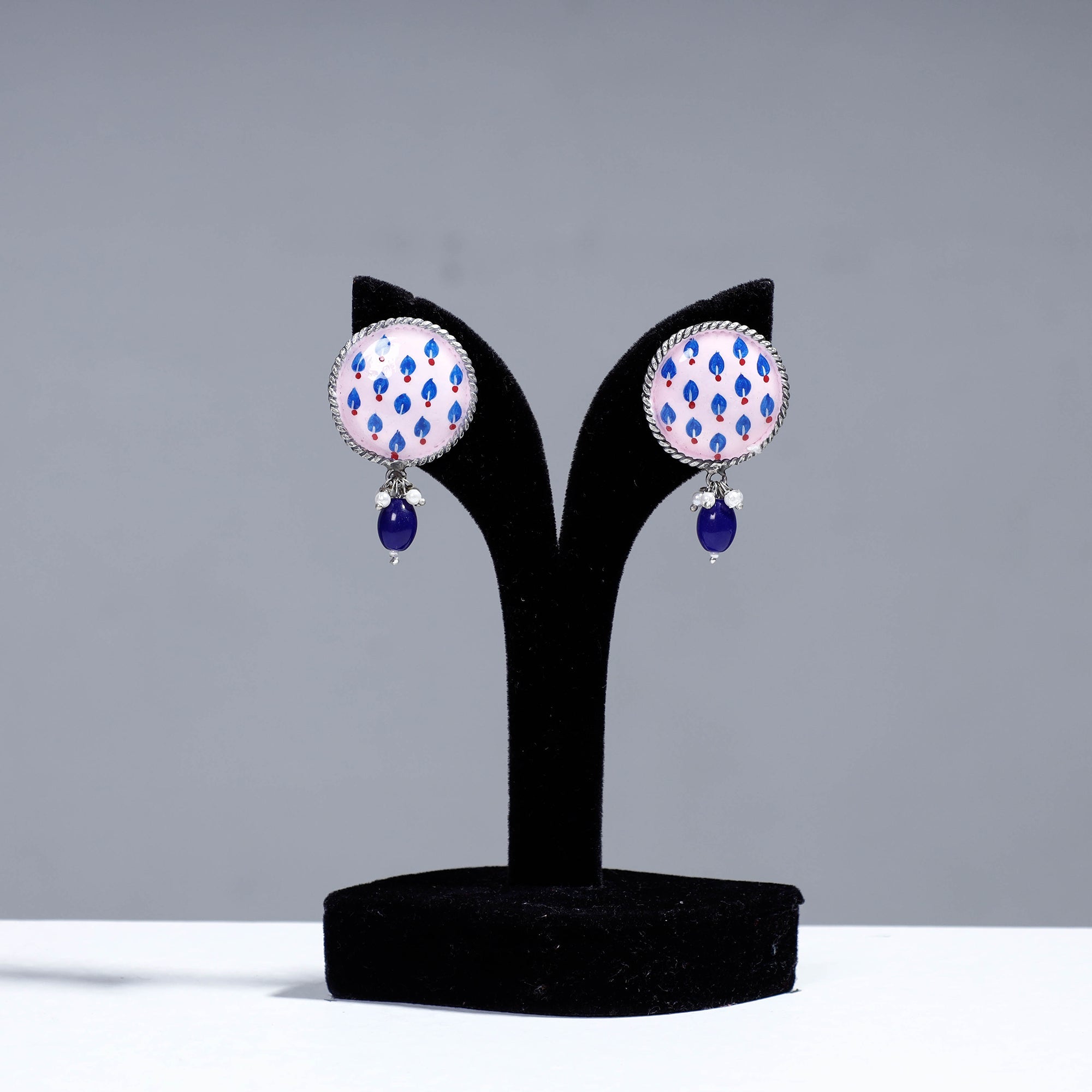 WHITE RIVER STORIES Antique Silver Finish Oxidised Brass Base Enamel Work Earrings