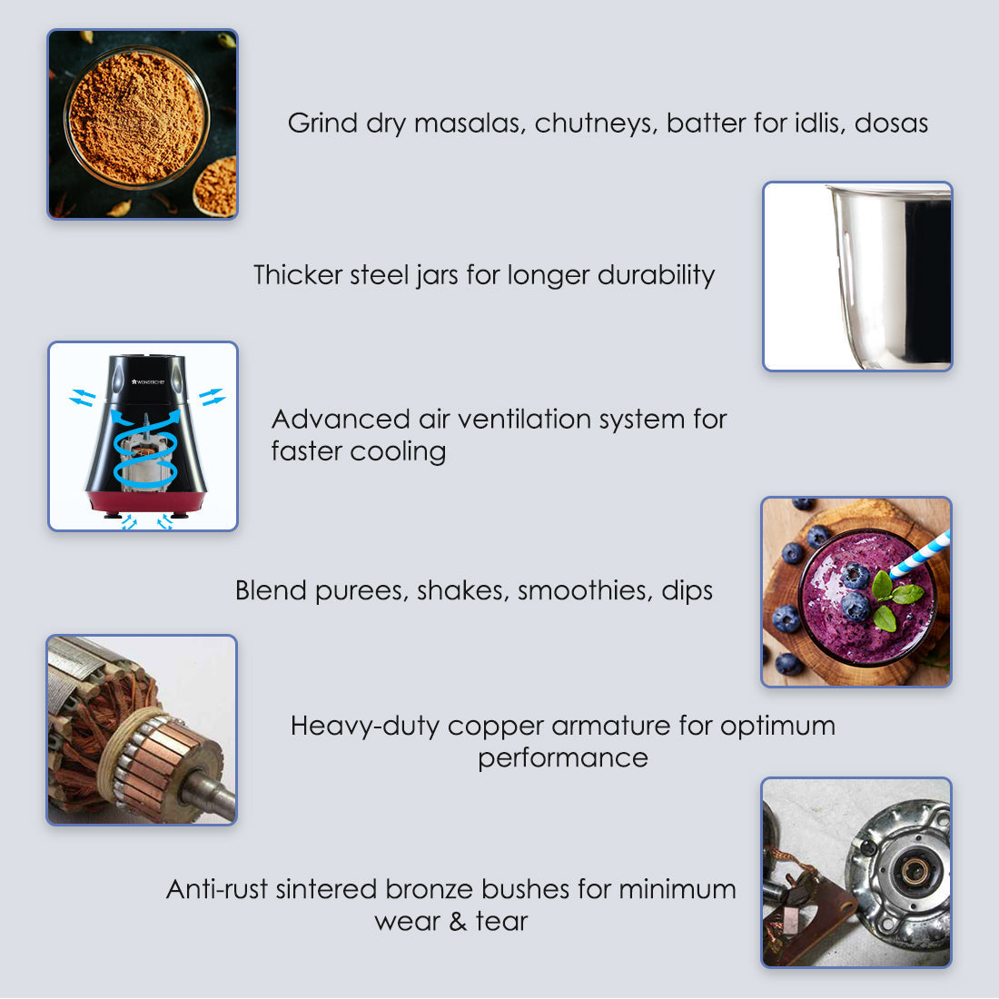 Wonderchef Vietri Mixer Grinder, 550W with 3 Anti-rust Stainless - view 10