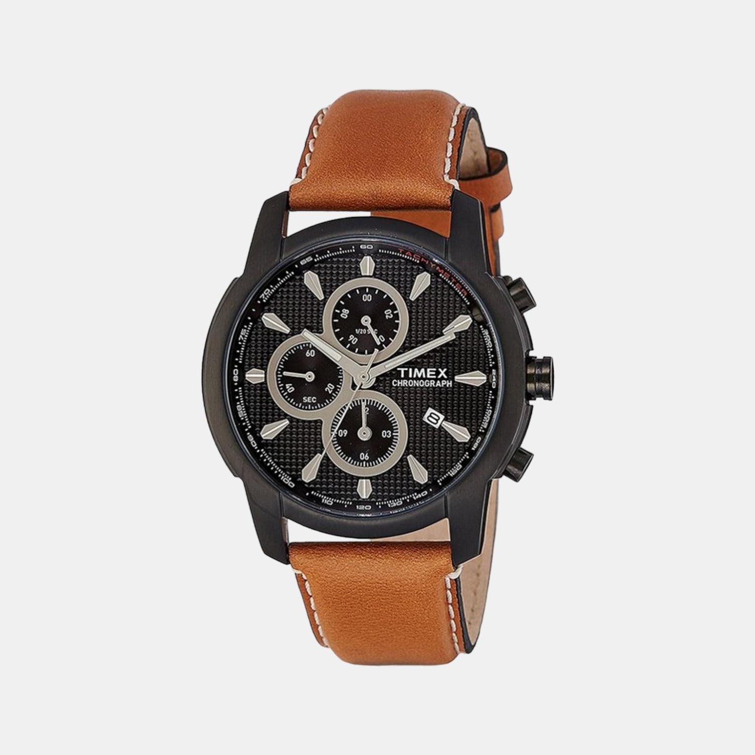 Timex E Class Men Quartz Black Dial Chronograph Leather Watch TW000Y504