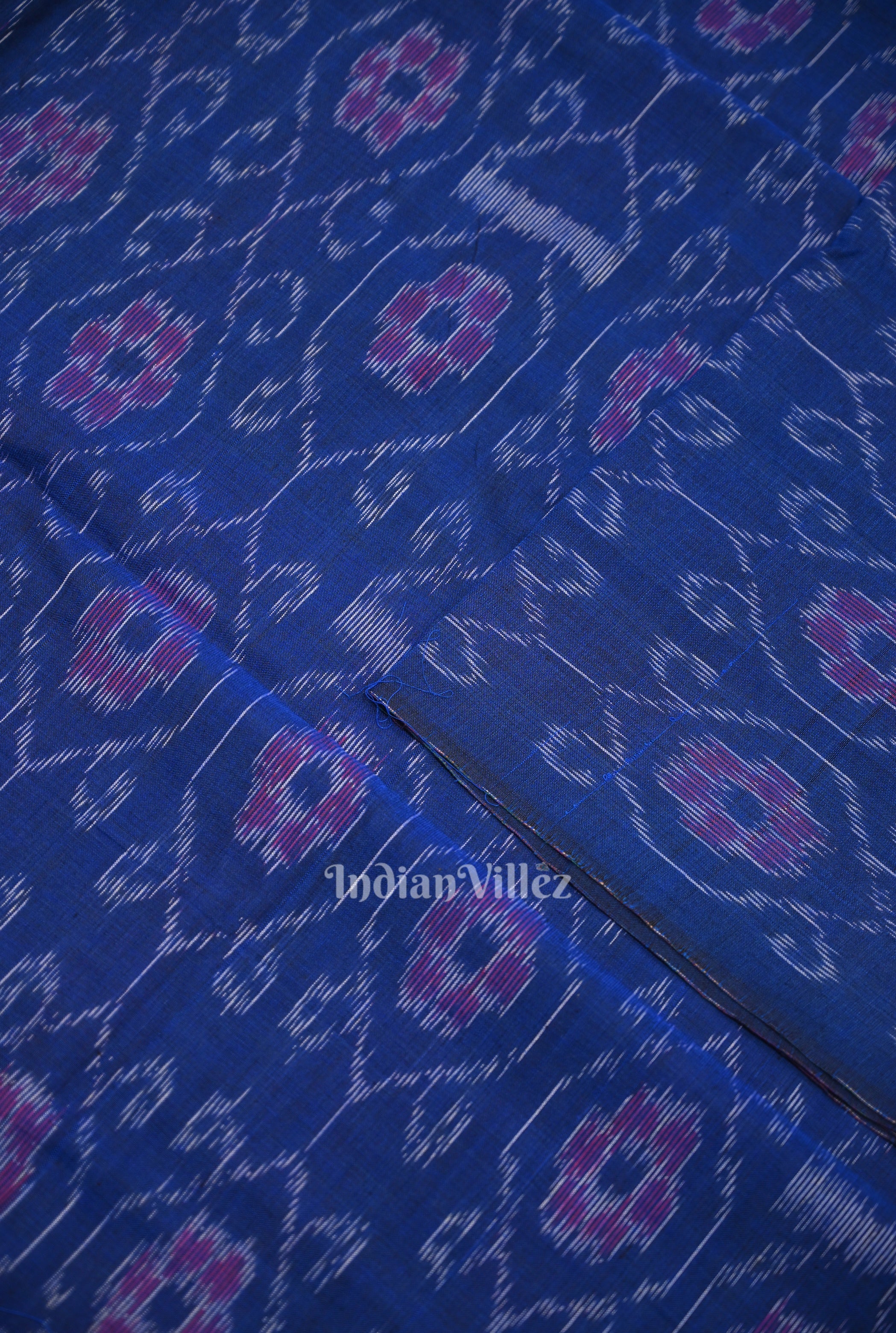 IndianVillèz Royal Blue Floral Theme Sambalpuri Ikat Cotton Fabric - view 2