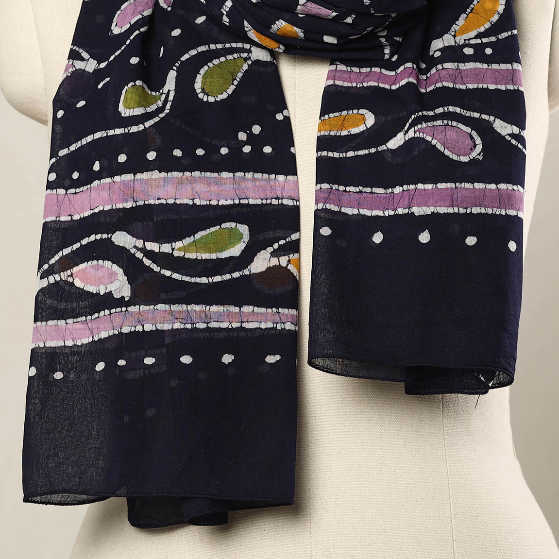 KACHCHH JI CHHAAP Blue - Hand Batik Printed Mul Cotton Stole 19 - view 3
