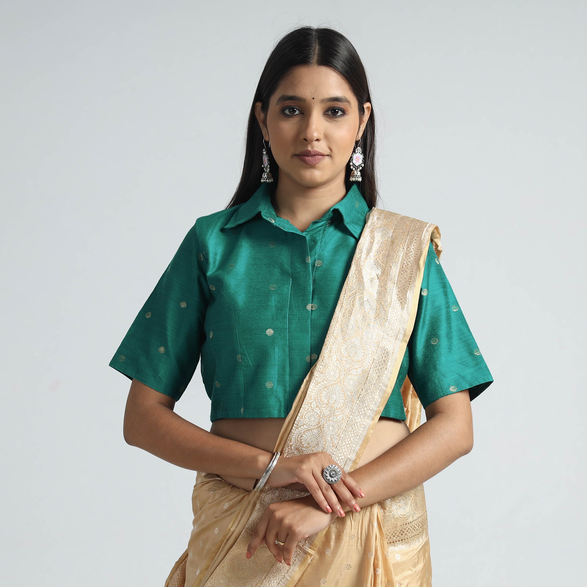 ITOKRI CASUALS Green - Polka Dot Zari Buti Viscose Silk Stitched Blouse - view 2