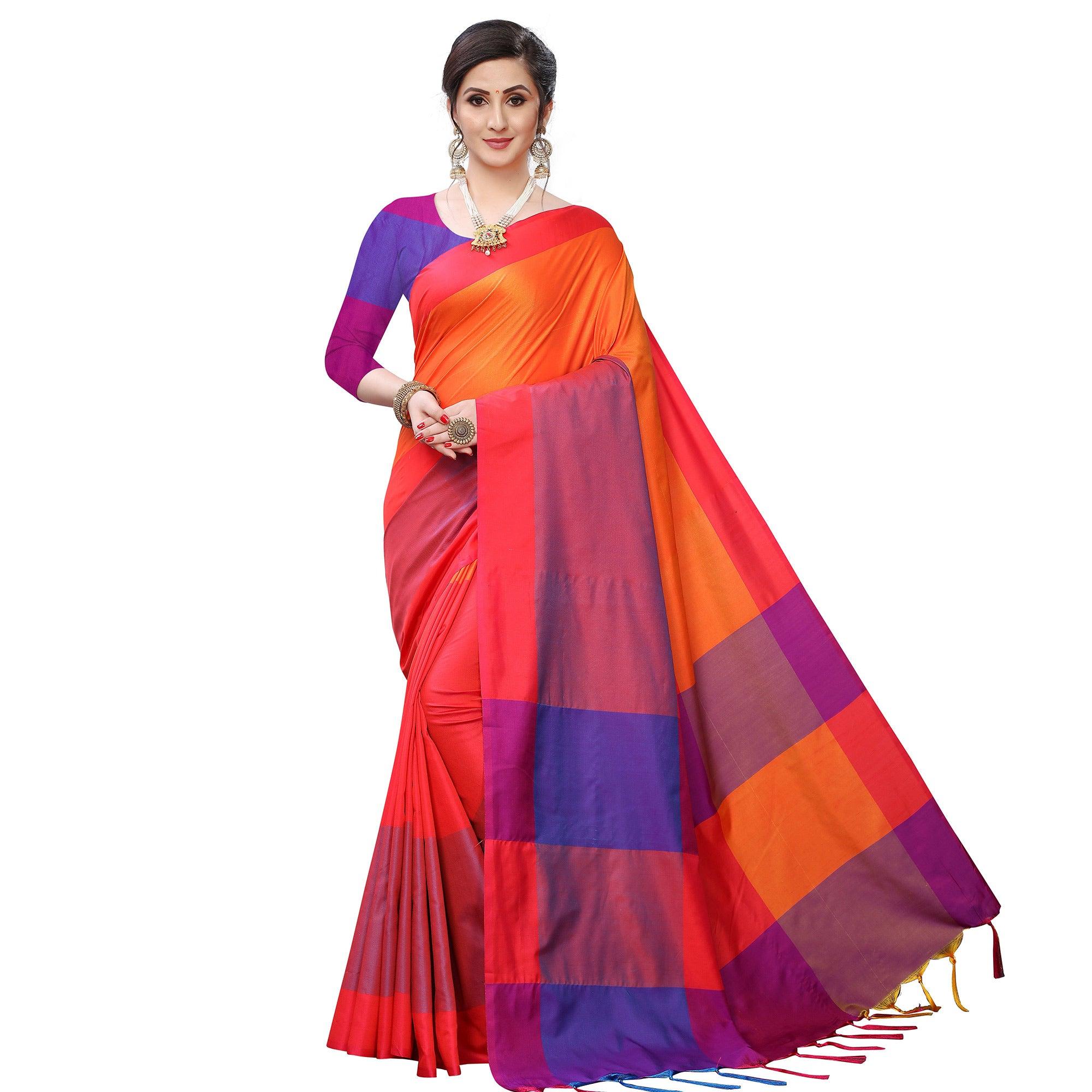 Peachmode Imposing Orange Colored Festive Wear Woven Sana Silk Saree