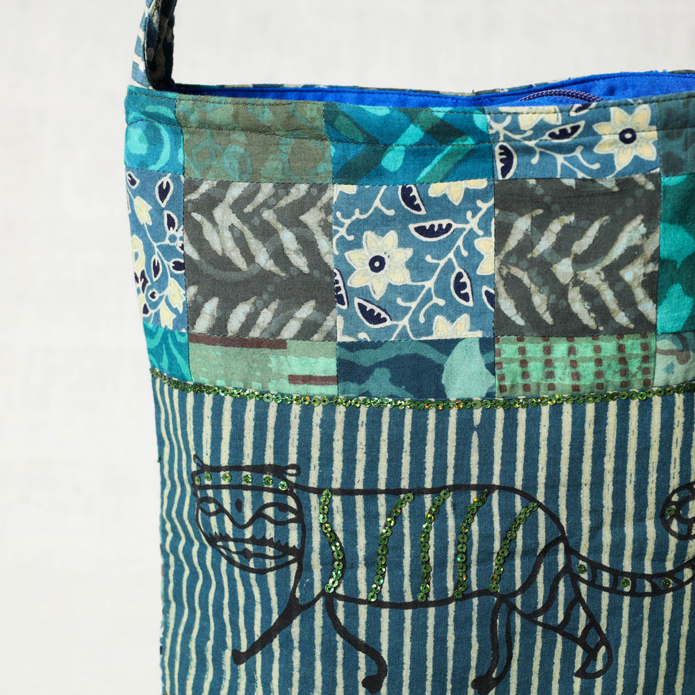 iTokri आई.टोकरी Blue - Hand Block Print Patchwork Cotton Sling Bag - view 2