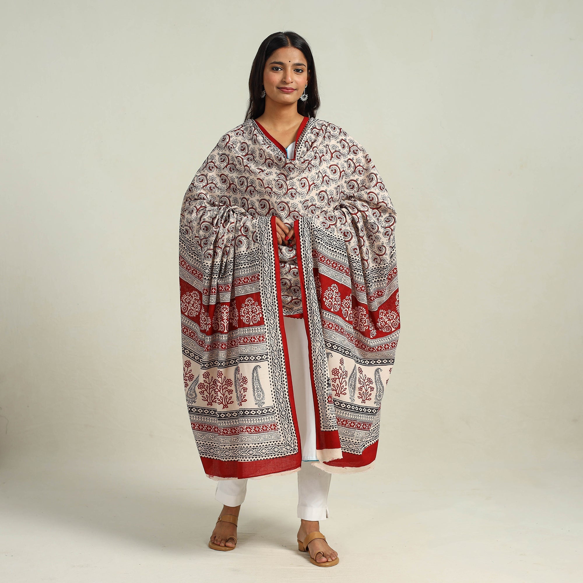 BAGH PRINTS BY ABDUL KADAR KHATRI Beige - Hand Block Print Cotton Bagh Dupatta 23