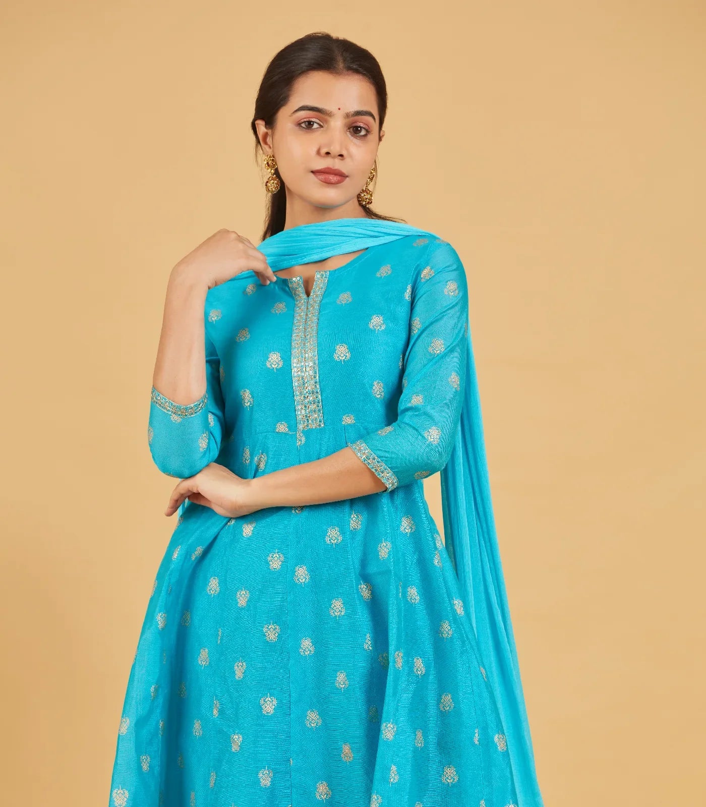 RmKV Turquoise And Gold Anarkali Set - view 2