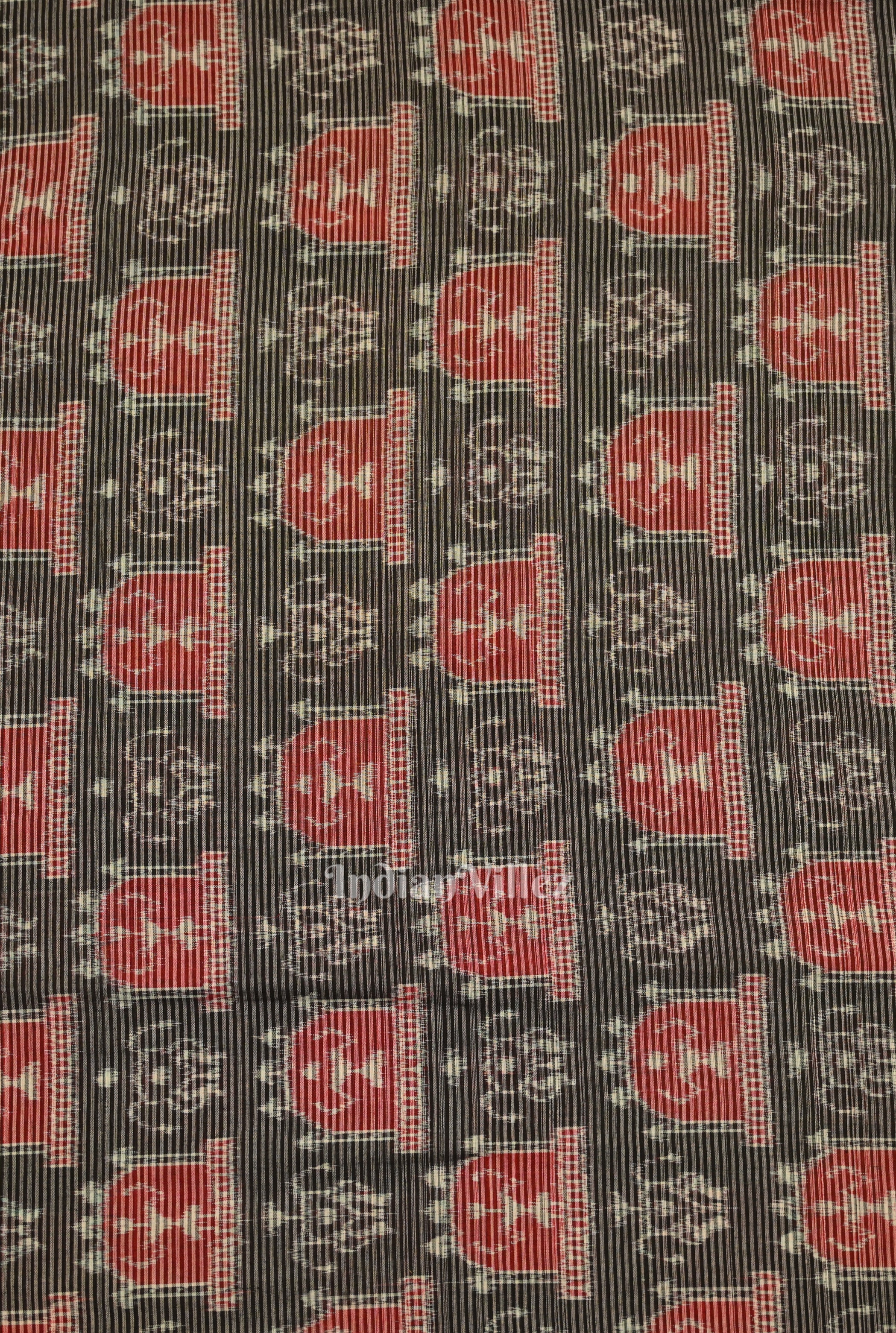 IndianVillèz Black Stripped Tribal Theme Sambalpuri Ikat Cotton Fabric - view 3