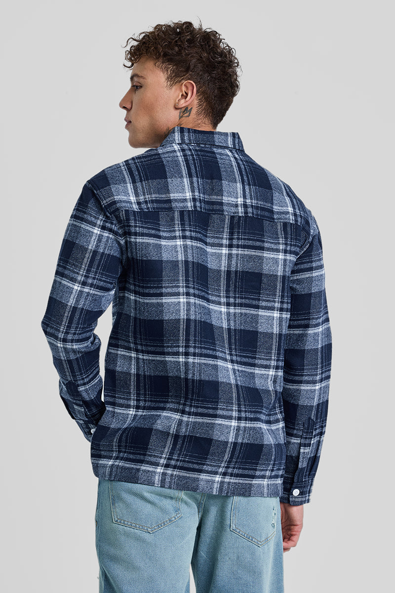 SNITCH Navy Plaid Box Fit Flannel Shirt - view 7