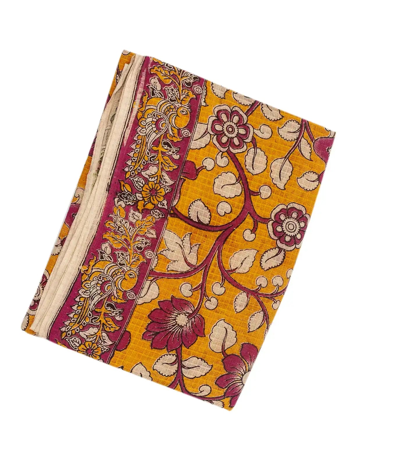 RmKV Mango Yellow Woven Kalamkari Kota Cotton Saree With Printed Floral Motifs