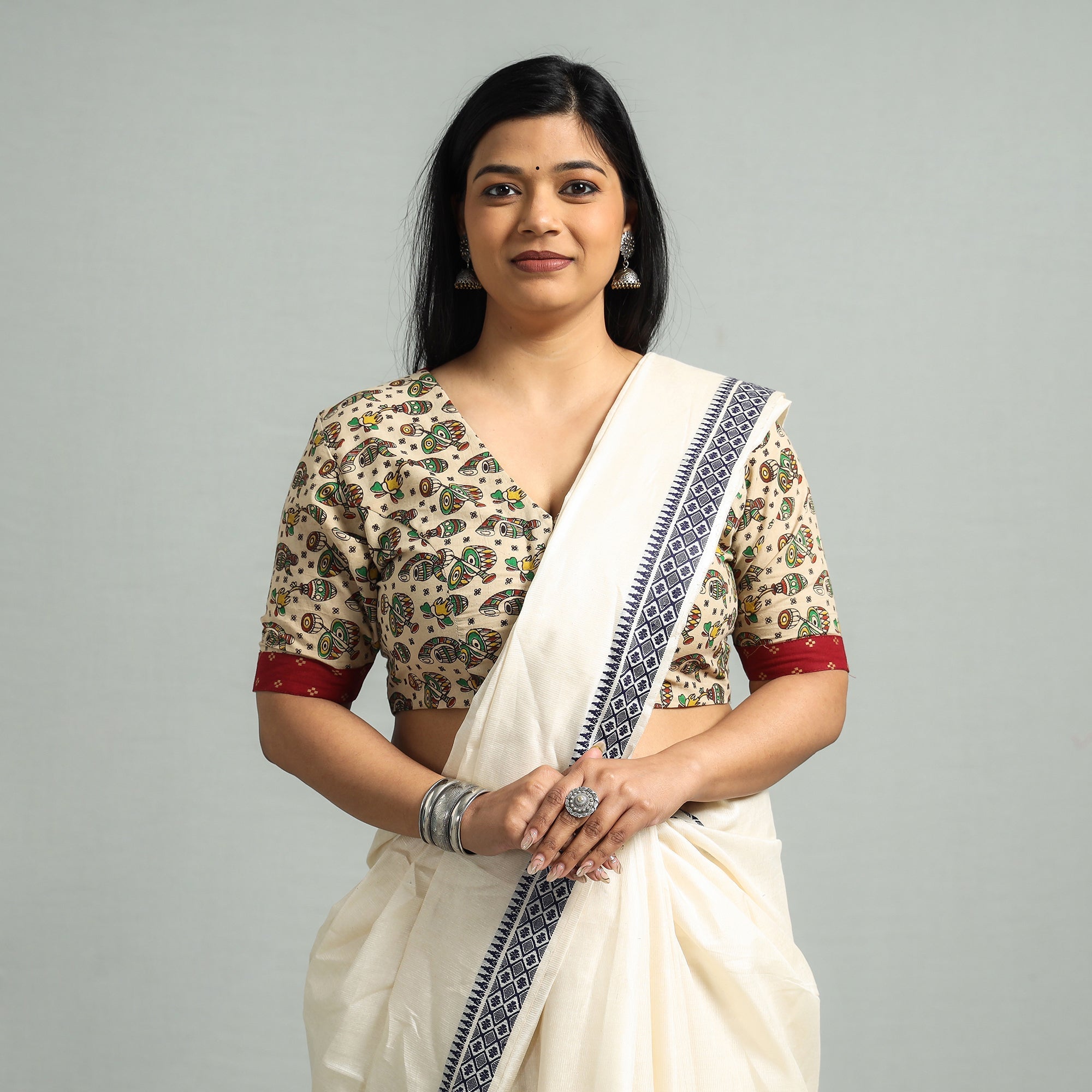 ITOKRI CASUALS Beige - Kalamkari Printed Cotton Stitched Blouse