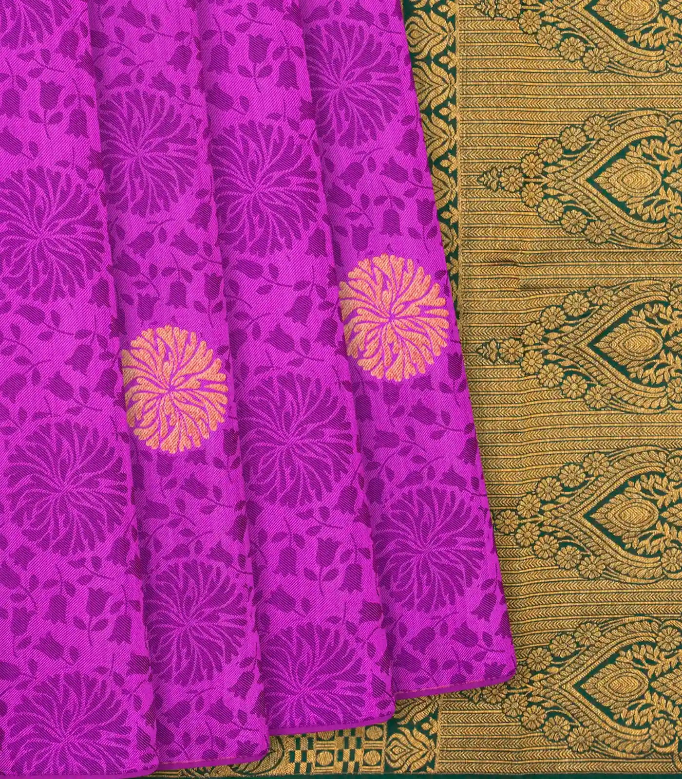 RmKV Purple Kanchipuram Silk Saree With Floral Vine Motifs-Purple