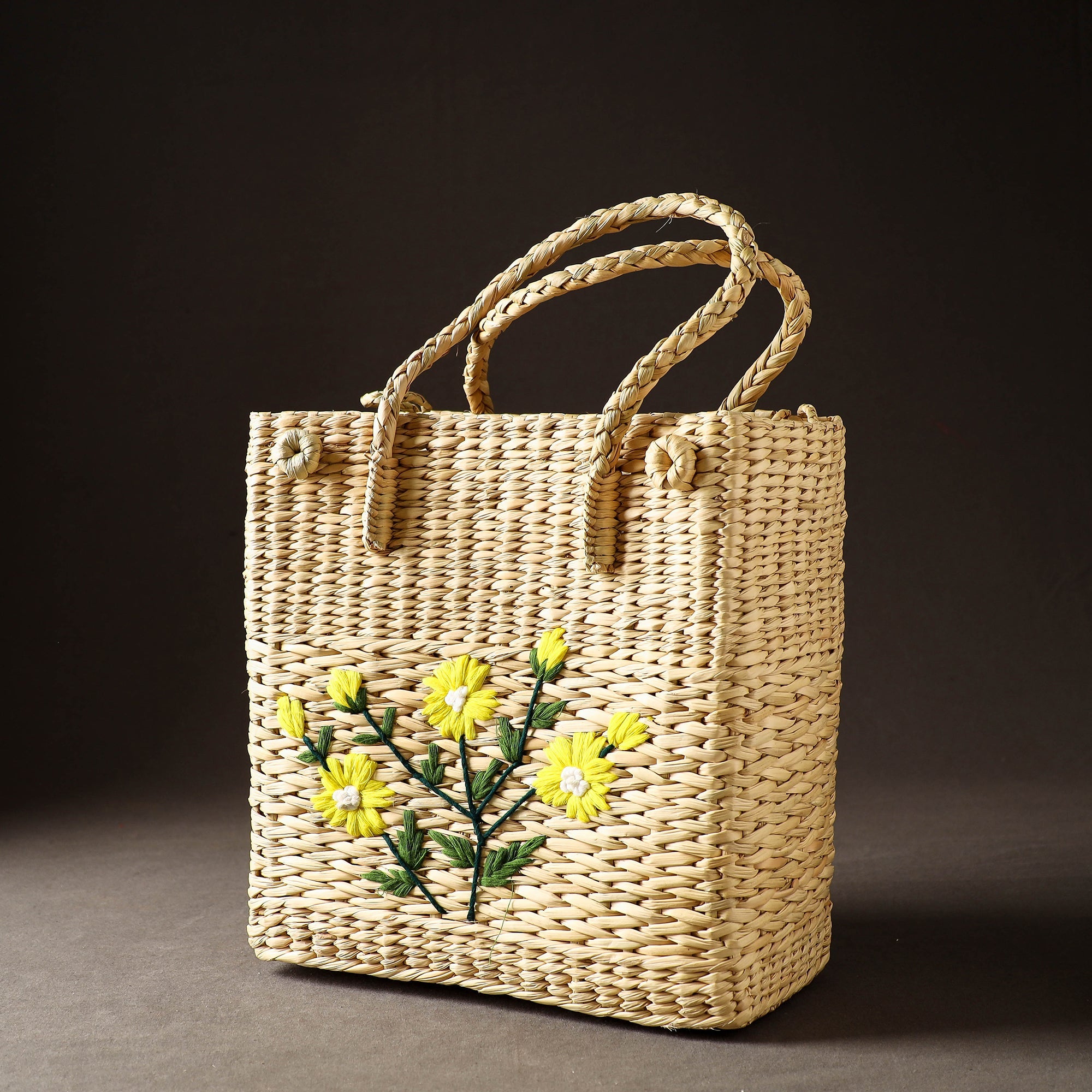 ITOKRI CRAFTS INITIATIVE Beige - Handcrafted Natural Water Reed Embroidered Shopping Bag - view 2